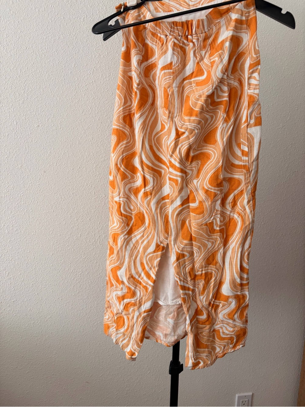 Funky Orange Swirl Linen-Blend Midi Skirt - Picture 3 of 6